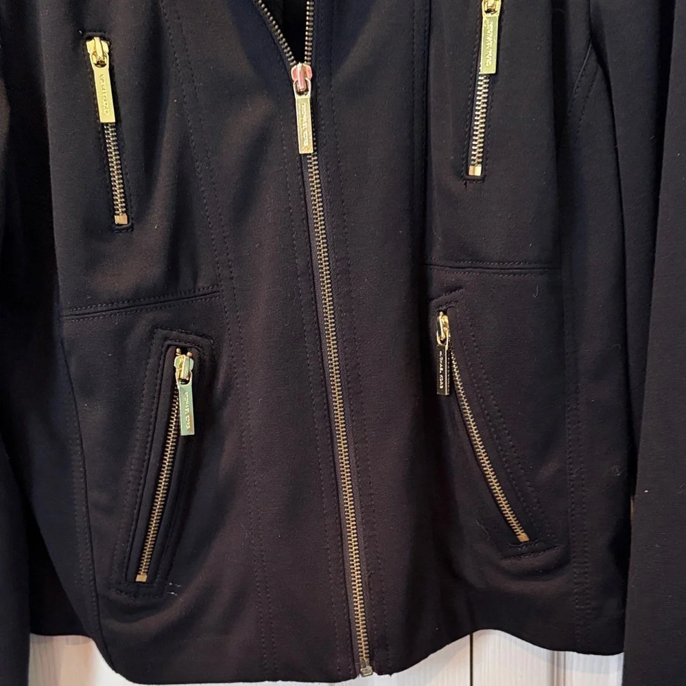 % Michael Kors Medium Black Jacket with Gold Zippers